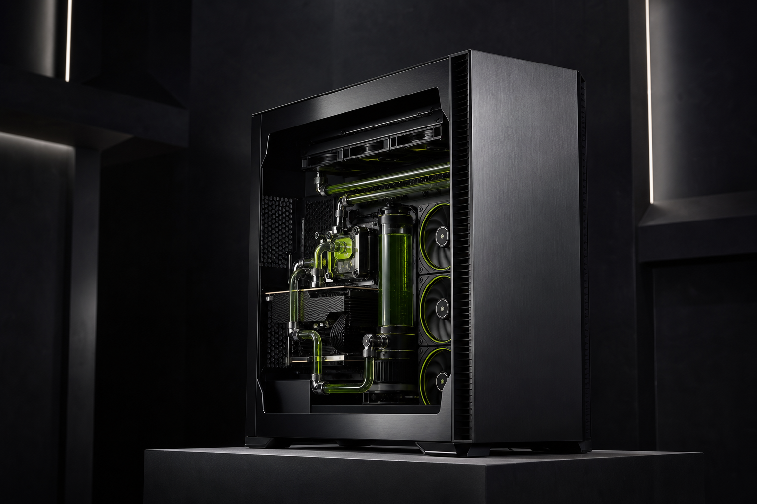 Dunkles exklusives PC-Gehäuse mit goldfarbenem Concept Finish